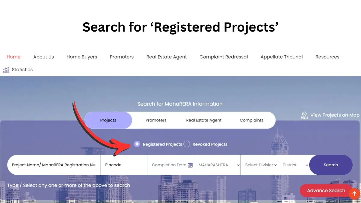 Search for ‘Registered Projects in MahaRERA Website